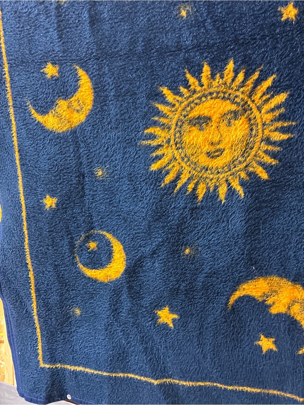 Sun & Moon Plush Throw Blanket in Navy Blue and Gold